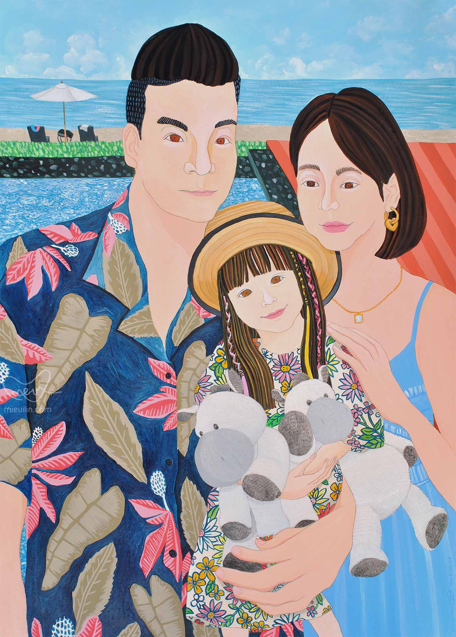 LOVE-IN-Halekulani-Okinawa-FAMILY-daughter-Portrait-Painting 全家福訂製畫